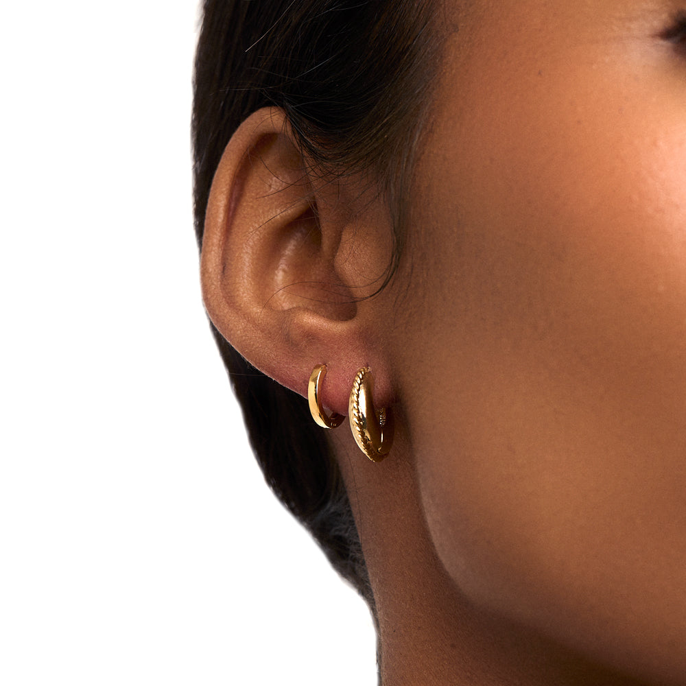 18ct Yellow Small Thick Gold Hoop Earrings | Auric Jewellery